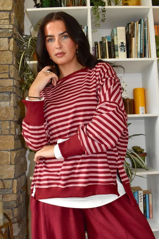 Sunday Morning Chill Sweatshirt Burgundy & Pink